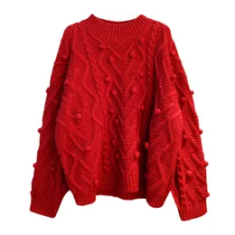 Mulheres Camisola Camisola Pescoço Pullovers Cabo De Cabelo Casual Inverno Solto Oversize Vermelho Laranja Roxo M0214 210514