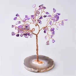 Natural Crystal Tree Amethyst Rose Quartz Aquamarine Lucky Tree Decoration Agate Slices Mineral Stone Home Decor Christmas Gift 211109