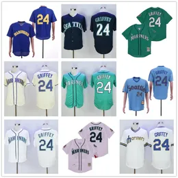 Mariners Men Women Kids Retire 24 Ken Griffey Jr Jersey 1984 1995 Vintage Pullover All Stitched Flexbase Cool Base Cooperstown