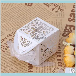 Wydarzenie prezentowe Świąteczne zapasy Home Gardengift Wrap 50pcs Cross Laser Cut Candy Boxes z wstążką przyjęcie weselne Baby Shower Favor 72xf1 Del Del