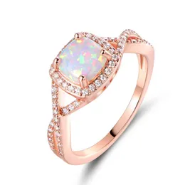 925 Sterling Sier Smycken Vit eld Opal Twist Ring Populära Square Shape Dign Opal Ring