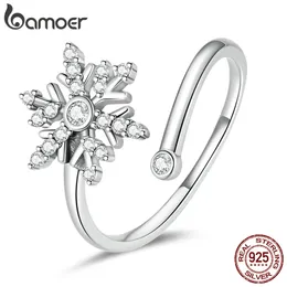 Cristal branco 925 Sterling Silver Floco de neve Aberto aberto para mulheres inverno presente de Natal jóias ajustáveis ​​211217