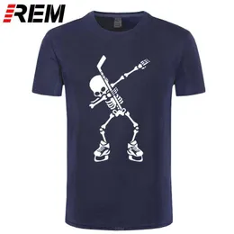 Hockeyer skelett dabbing halloween dab dans t-shirt män mode t-shirts topp tee bomull plus storlek 210629
