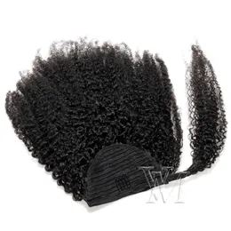 Enrole em torno das extensões de cabelo humano de rabo de cavalo 120g sem emaranhado sem derramamento de cor natural não processada Afro Weave elástico gravata da banda