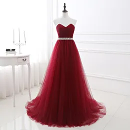 Vestidos de Noche sencillos 2021 para mujer vestido rojo vino tul Formal escote coraz n lentejuelas cuentas fiesta de graduaci n