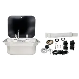 Parts RV Caravan Or Boat Stainless Steel Hand Wash Basin Sink With Tempered Glass Lid