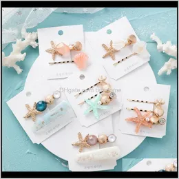 Barrettes Women Acrylic Sea Starfish Clips Girls Shell Pearl Metal Hairpins Sweet Beach Headwear Hair Aessory Wedding Wedding