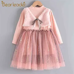 Spring Girls Dress Princess Clothing Long Sleeve Stripe Children Kids Cute Bow es 210429