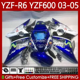 OEM Fairings For YAMAHA YZF-R6 YZF R 6 600 CC YZF600 YZFR6 03 04 05 Body 95No.25 YZF R6 600CC 2003 2004 2005 Cowling YZF-600 03-05 Motorcycle Bodywork Kit Movistar Blue