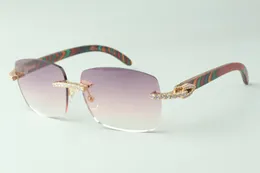 Прямые продажи бесконечные алмазные солнцезащитные очки 3524025 с павлинью деревянные храмы дизайнерские очки, размер: 18-135 мм