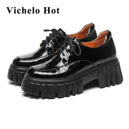 Vichelo Genuine Leather Wild Classic Colors Natural Round Toe High High Cheels Street Fashion Shoes Women Pumps L1F3 Dress