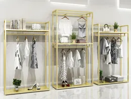 Gold Hängare och damkläder butikshylla kommersiella möbler kläder display rack golv typ hyllor gyllene hängare tyg butik