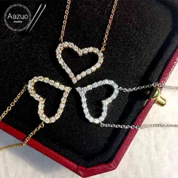 Aazuo Real 18K Pure White Gold Yellow Rose Diamonds Classic Lovely Heart Necklace Gifted for Women 18 tum AU750