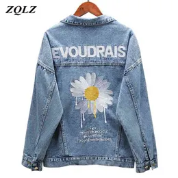ZQLZ Autumn Denim Jacket Women Embroidery Slingle Breasted Loose Spring Coat Female Black Casual Overcoat Mujer 210918
