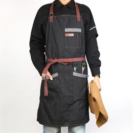 WEEYI Kitchen Apron Men Women Unisex Black Working Denim Chef Restaurant Cooking s For Bartender Waiter Cafe Shop BBQ 210625