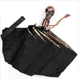 Creative Devil Skull Handle Umbrella Fully-automaticlly Male 3 Folding UV Sun Rain Windproof Umbrellas Gear 210721