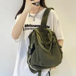 バックパックスタイル韓国語バージョンの秋アーミーグリーンキャンバスファッションオールマッチお出かけワンショルダーハンドバッグ学生バッグ Mochila