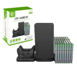 Lagring 3-i-1-kit för Xbox Series X-konsol Dual Laddningsdocka Vertikal stativ Styrenheter Styrspakar Spel