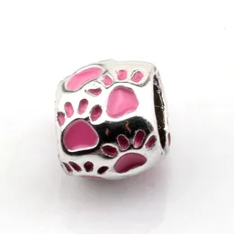 50Pcs /Lots Pink Enamel Footprint Big Hole Spacer Beads For Jewelry Making Bracelet Necklace DIY Accessories 8X10mm