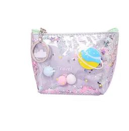 Laser Sequin Quicksand Coin Purses Kvinnor Flickor Transparent PVC Makeup Bag Travel Zippe Liten kosmetisk arrangör påse Söt myntväska