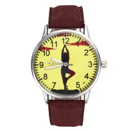 Wristwatches Casual Sport Ladies Watches Fashion Trendy Yoga Balance Exercise Fitness Pattern Canvas Band Quartz Wrist Watch For Men Women