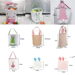 Neweaster Presente Cesta Jute Balde Balde Bucket Bunny Egg Hunt Bucket sacolas para crianças Happy Decor Party Favor RRE12355