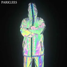 Männer Reflektierende Jacke Mode Lässig Fluoreszierende Männer Graben Mäntel Jacken Sport Männer Zipper Lose Streetwear Herren Mäntel Masculino 210524