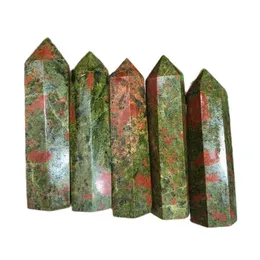 Decorative Objects & Figurines Healing Crystals Gemstone Natural Quartz Green Unakite Crystal Point Wands For Home Decoration