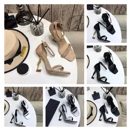 2021 Luksusowe Designer Kobiety Sandały Opium Leather High Heels Metal Heel Regulowane Kostki Paski Najwyższa Jakość z Round Size 35-40