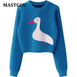 Maglione da donna con ricamo animale MASTGOU Autunno Inverno Stile Highstreet Pullover Top Maglioni natalizi in maglia jacquard Pull Femme 211123