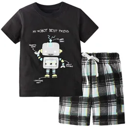 Jumping Miers Letnie Chłopcy Zestawy Odzież Bawełniany Robot Drukuj Moda Stroje dla dzieci 2 Sztuk Kids Garnitury Ubrania dla dzieci 210529