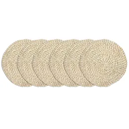 Mats & Pads 6 Pack 11.8 Inch Round Handmade Corn Straw Husk Woven Placemat Braided Rattan Grass Coasters Table Mat Heat Resistant