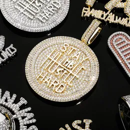 Iced Out Round Pendant Necklace Letter Saty Hard Gold Silver Plated Mens Hip Hop Necklaces Jewelry