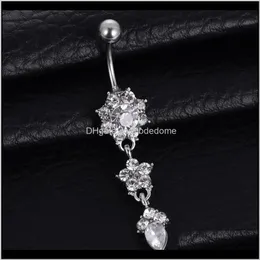 Bell Rings Body Body Jewelry Delivery 2021 Blingbling Water Drop Flower Pendant with Diamond Female Belly Button Button Ring Three Colors to Choo