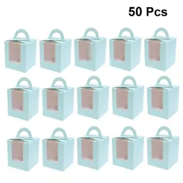 غلاف الهدايا 50 PCS نافذة محمولة Desigm Muffin Box Paper Cups Pudding Packaging للتخزين استخدام الأزرق