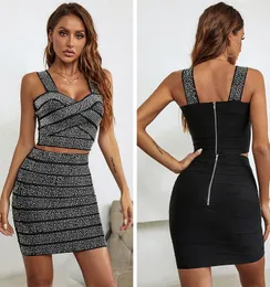 New two piece set sexy Luxury rhinestones women wear dresses outfit evening casual dresses for clubbing