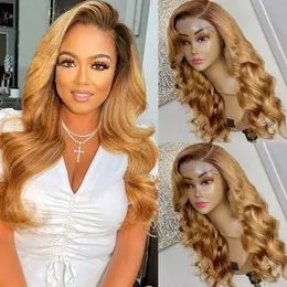 Ombre Wig Honey Blonde Body Wave 13x6 HD Transparent Lace Frontal Human Hair Wigs Preplucked Indian Virgin Hairs 5X5 Lace Closure