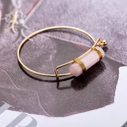 Gold Plating Wrapped cylinder column Stone Bangle Charm Rose Quartz Healing Druzy Stones Bracelets Jewelry Making