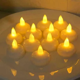 Flameless Floating Candle Vattentät Flimrande Tealights Varm vit LED-ljus för pool Spa Badkar Bröllopsfest Middag Dekor H1222