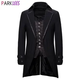 Mäns Fake Två Piece Steampunk Vintage Tailcoat Jacka Halloween Kostymer Victorian Coat Men Gothic Cosplay Swallow Uniform 2XL 210522