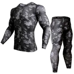 Termisk underkläder Rash Guard Kit MMA Compression Apparel Leggings Men Unionsuit Bodybuilding T-shirt Camouflage Tracksuit Men 211103