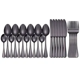 TableWellware Black Cutlery Zestaw Zestaw Ze Stali Nierdzewnej Box Forks Noże Łyżki 24 Sztuk Kuchnia Łyżka 210928