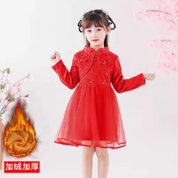 Winter dress plush and thickened baby girl princess skirt medium children winter dress warm hanfu Tang dress children's dr G1026