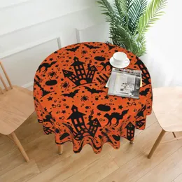 Bordduk Halloween House Pattern Round Bordduk Dekorativ tryckt Skyddsskydd Polyester