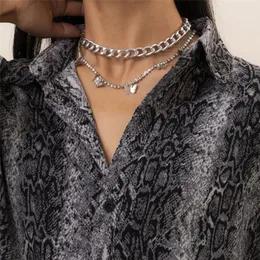 Pendanthalsband Shiny Rhinestone Chunky Chain Halsband Set Butterfly Choker for Women Gift Party Jewelry Wedding 2021
