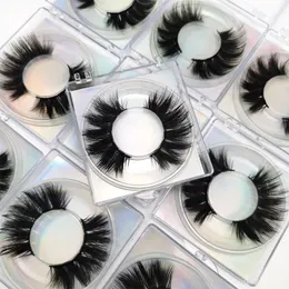 Partihandel 1Pair Full Strip False Eyelash 3D Dramatiska Tjocka Fluffiga Fake Lashes With Acrylic Lash Box Trendy Makeup Tool