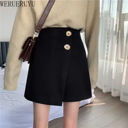 Werueruyu höst vinter kvinnor ull shorts koreanska mode oregelbundna höga midja shorts kjolar damer casual woolen shorts 210608