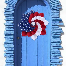 Dekoracyjne kwiaty wieńce patriotyczne wieniec przedni drzwi wiszące wystrój 4 lipca Dzień Niepodległości Flaga USA Garland Weterans