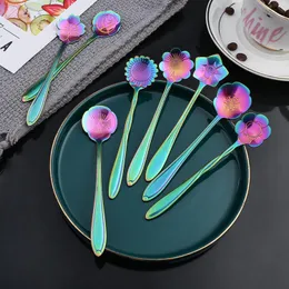 Flatware Kitchen, Dining Bar Home & Gardenblack Rainbow Flower Dessert Coffee Stainless Steel Sugar Spoons Cutlery Drop Delivery 2021 Reisb