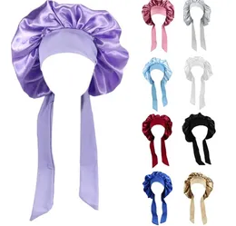 Girls Women Polyester High Elastic Night Sleeping Shower Cap Hair Bonnet Hat Head Cover Satin Turban GC654